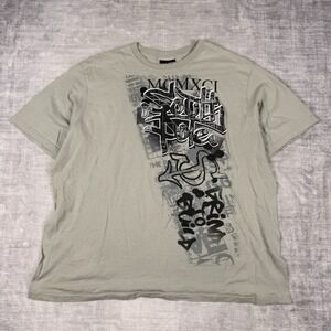 South Pole Shirt Mens 2XL Beige Graffiti Print Vintage Y2K Hip Hop Made In USA